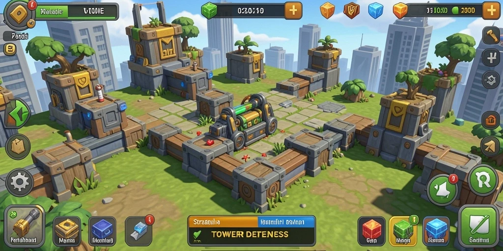 Screenshot gameplay <strong>7CONE</strong> menunjukkan aksi menara pertahanan melawan serangan musuh.