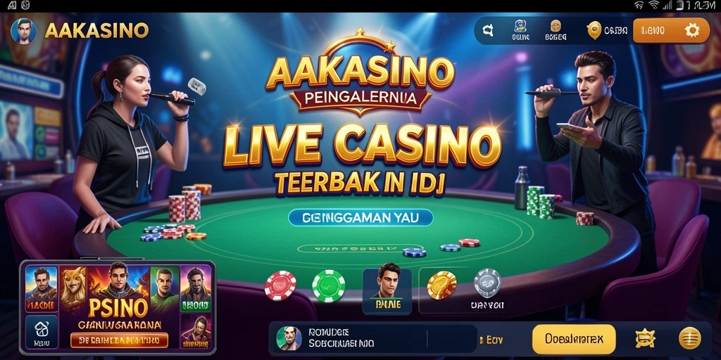 Tampilan gameplay AAKASINO dengan dealer langsung dan suasana kasino hidup.