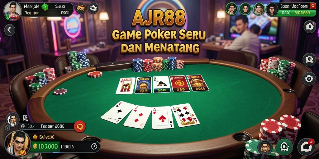 Screenshot AJR88 menunjukkan serunya gameplay Poker yang mendebarkan.