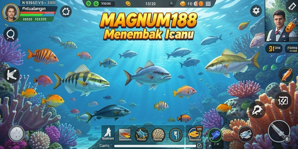 Screenshot gameplay MAGNUM188 menampilkan aksi menembak ikan yang seru.