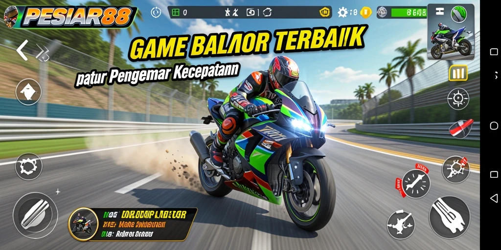 Tampilan gameplay PESIAR88 saat balapan motor yang mendebarkan.
