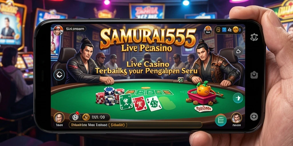 Screenshot gameplay <strong>SAMURAI555</strong> menampilkan dealer langsung dan suasana kasino yang mendebarkan.