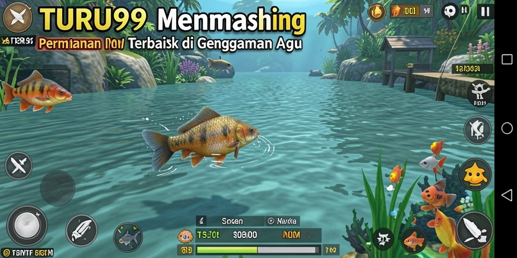 Screenshot TURU99 menampilkan aksi memancing yang seru di lautan.