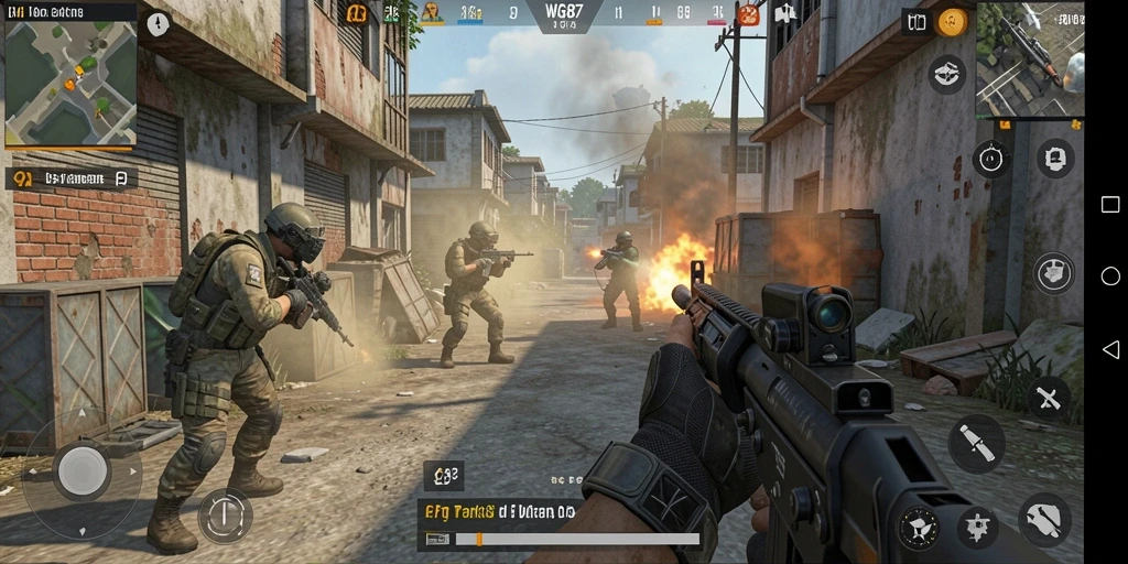 Gambaran gameplay mendebarkan dalam pertempuran FPS.